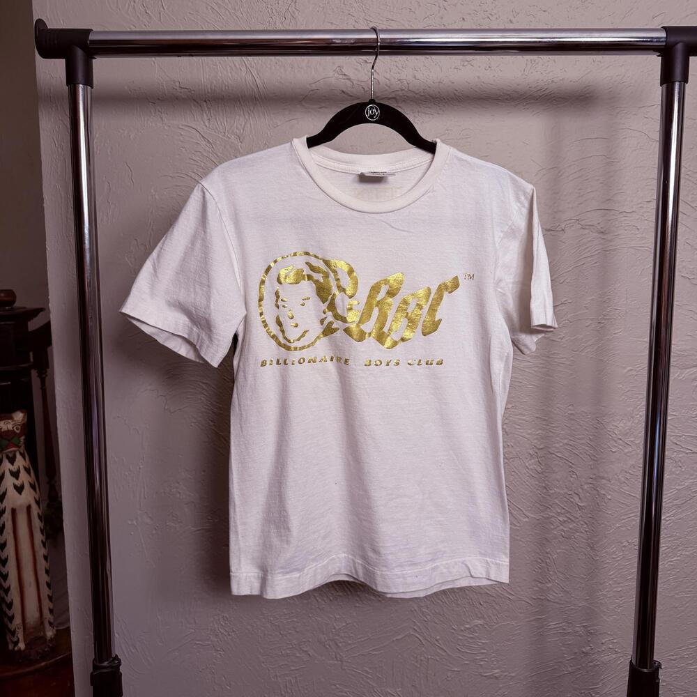 Billionaire Boys Club White T-Shirt with Gold Print, Size Small